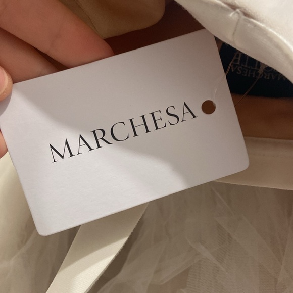 New Marchesa Notte Sleeveless Textured Tulle Tea Length Ivory Gown NWT Size 6 - Picture 5 of 11